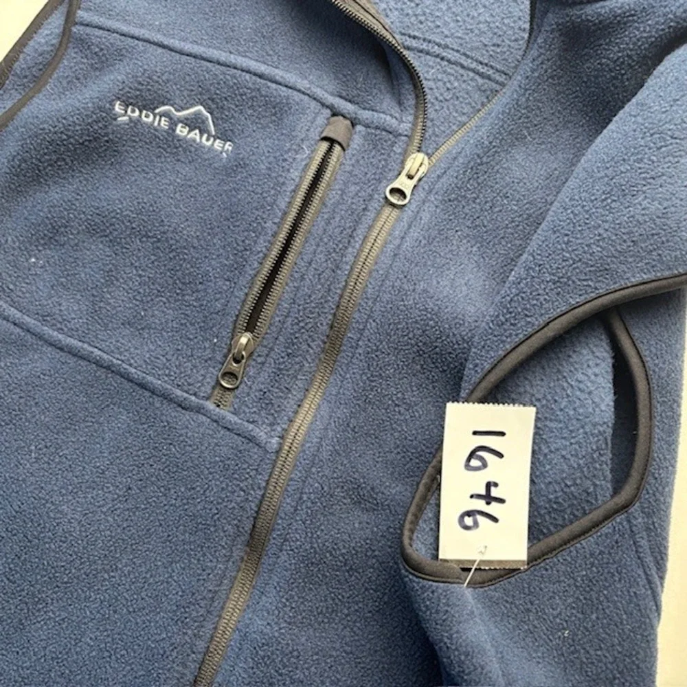 Eddie Bauer Men's Navy Blue Fleece Vest Size L Embroidered Logo Full Zip Pockets
